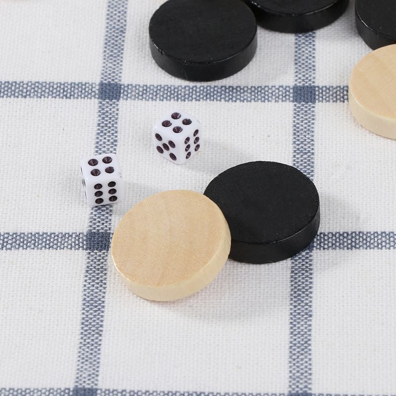 30pcs Wooden Draughts Checkers Backgammon Chess Pieces for Kid Board Game 2 Dice