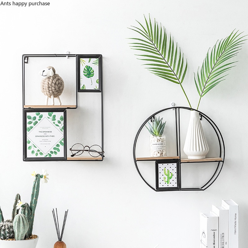 Wooden Storage Racks Hanging Decor Storage Box Photo frame Flower Pot House Storage Rack Wall Book Figurines Display Shelves