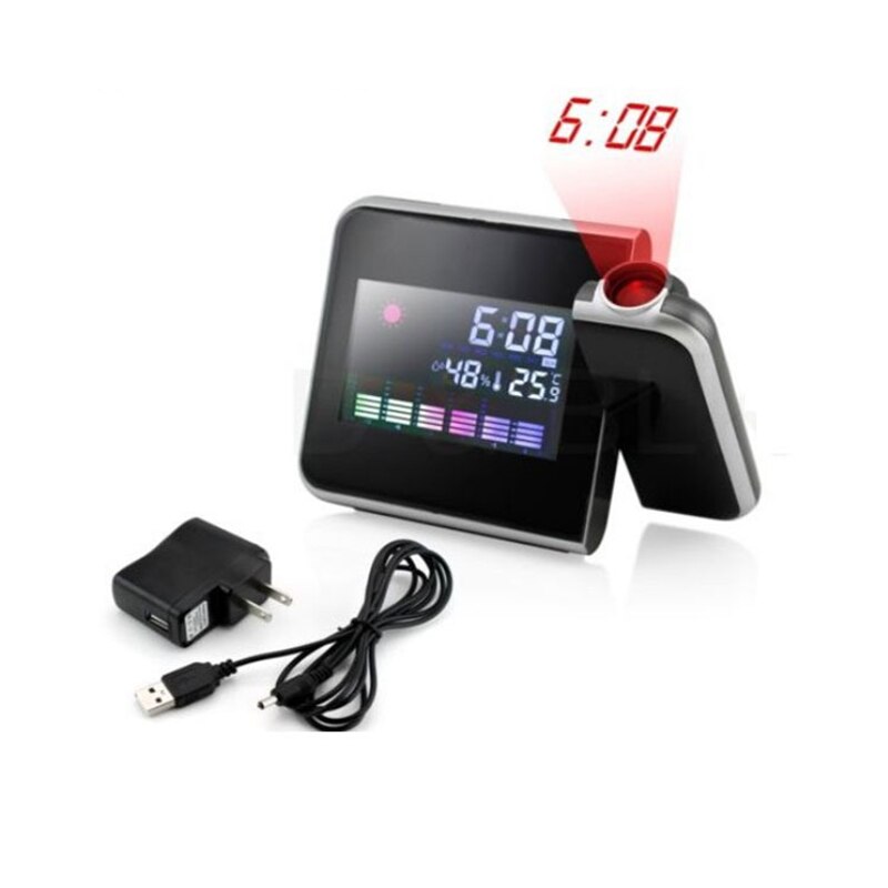 Alarme de Projection numérique LED, Station météo, thermomètre de bureau, affichage de l'heure et de la Date, projecteur, calendrier, chargeur USB: us plug and usb