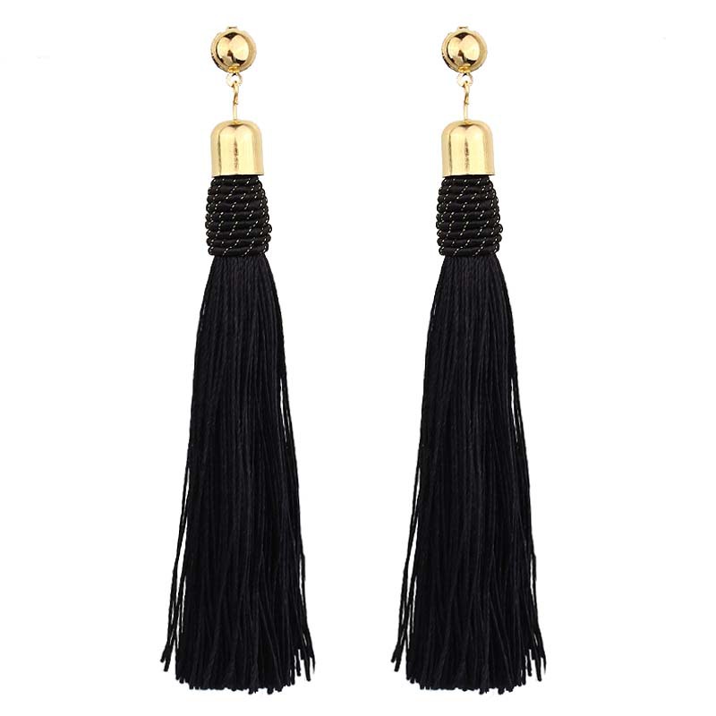 Bohemian Lange Tassel Dangle Oorbellen Voor Vrouwen Rood Zwart Zijde Verklaring Oorbel Etnische Mode-sieraden