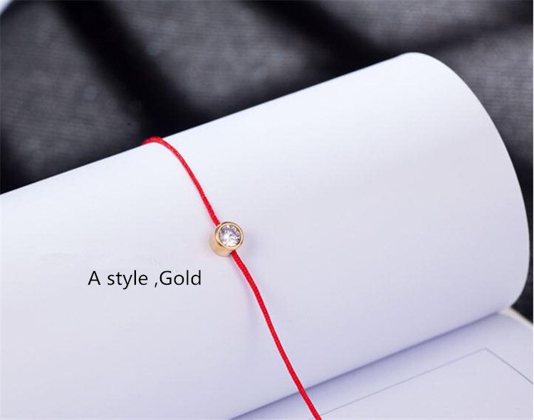 YUN RUO Gold Silber Farbe Zirkon Kristall Rote Linie Armband Charms 316 L Edelstahl Schmuck Frau Kette Verhindern verblassen: A gold