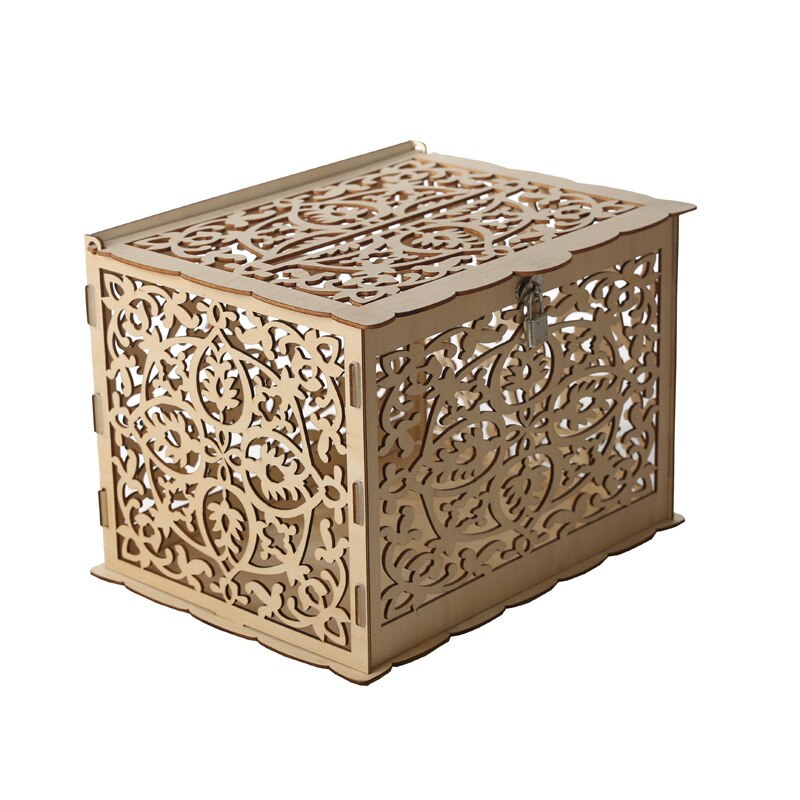DIY Wooden Flower-shape Wedding Card Box Business Card Invitation Letter Storage Box Wooden Boxes for Birthday Party: small