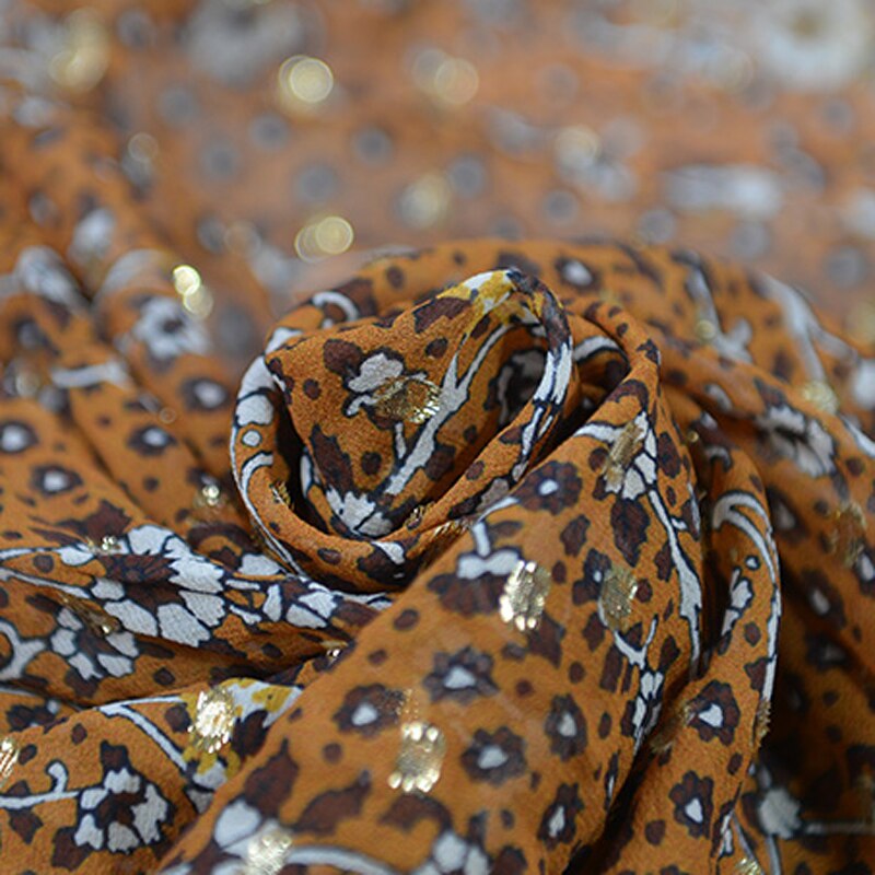 100cm*135cm gull glitter silke georgette gasbind stoff for kjole leopard floral