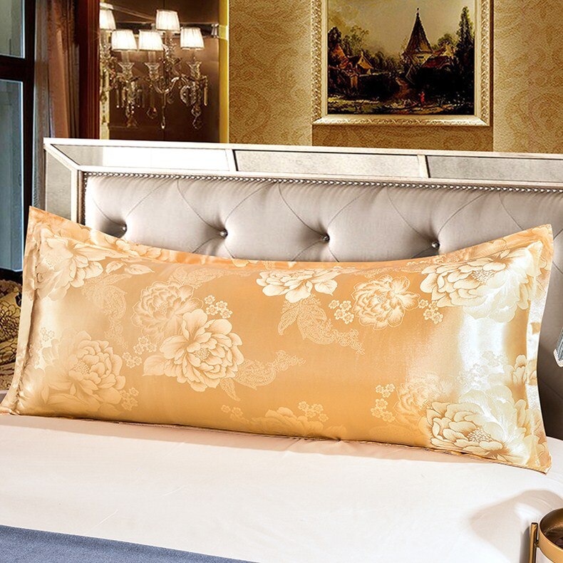 Satin langt sengetøj pudebetræk jacquard blomstermønster blød glat krop pudebetræk maskinvaskbar pudebeskytter: B / 48 x 120cm