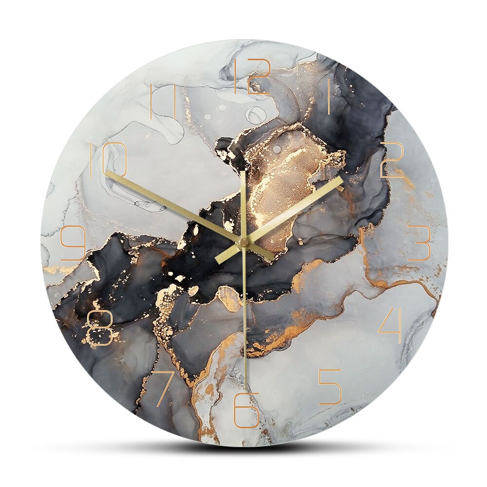 Abstract Alcohol Inkt Gedrukt Wandklok Moderne Kunst Marmeren Textuur Stille Quartz Klok Aquarel Schilderen Home Decor Muur Horloge: No Frame
