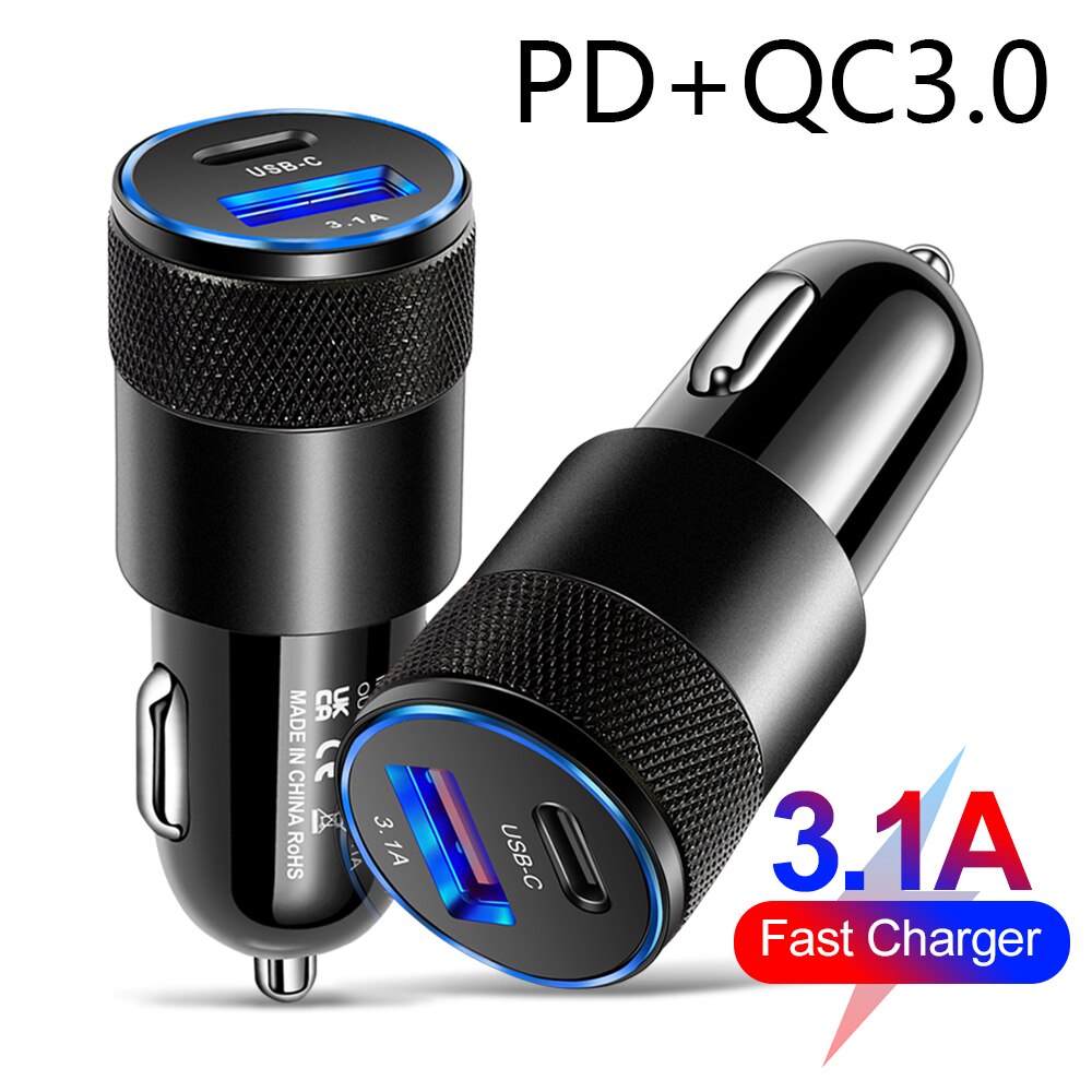 Usb Autolader Quick Charge 4.0 3.0 3.1A Pd Type C 30W Metalen Snelle Auto Usb Oplader Voor Iphone 12 Xiaomi Mobiele Telefoon Auto-Oplader