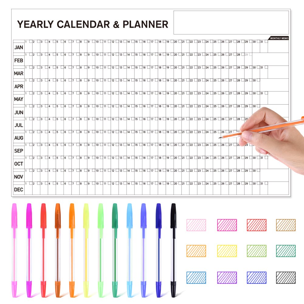 Large Yearly Wall Calendar Poster 30.5 x 20.4 Inch Giant Oversized Blank 12 Monthly Task Organizer Planner with 12 Ballpoint Pen