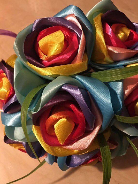 Handmade silk rose gorgeous wedding bouquets Rainbow rose flowers artificial flowers 2017520