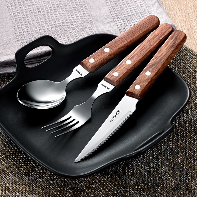 Westerse stijl houten handvat steak vork bestek pak rvs bestek servies sets