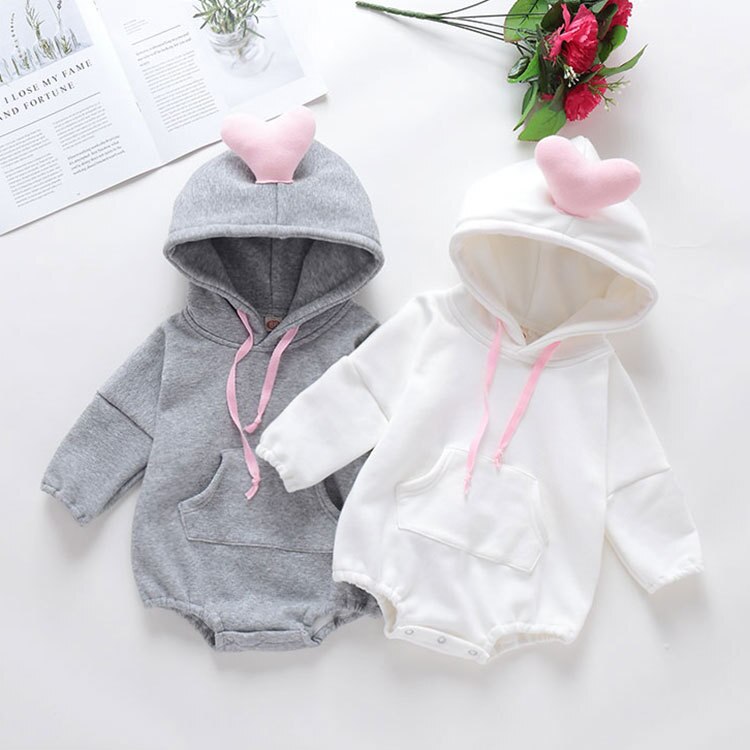 Neueste Nette Strampler Neue Geboren Baby Prinzessin Mädchen Jungen warme Kleidung mit kapuze Lange Hülse Feste Warme Baumwolle Herbst Winter 0-18M