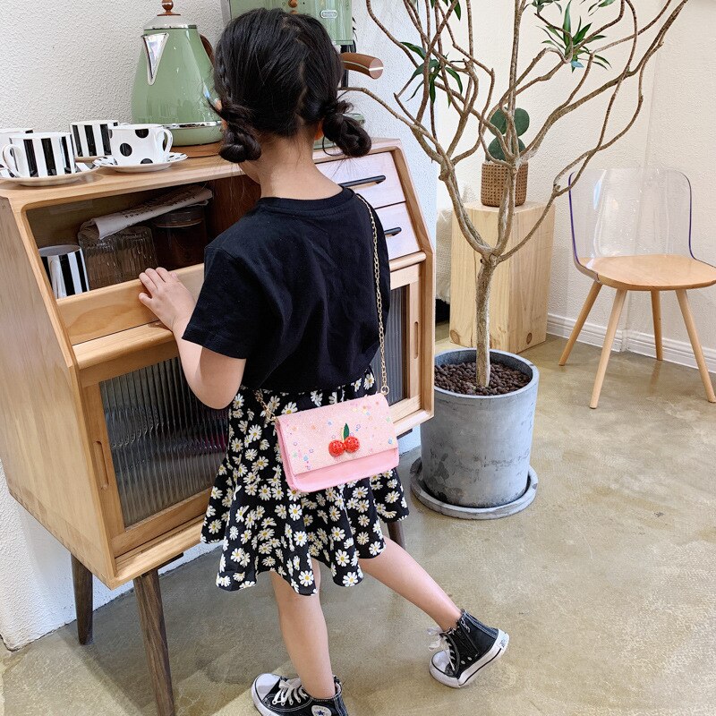 Piger læder taske og håndtaske sød lille pige lille mønt tegnebog pose baby fest messenger taske punge: Lyserød