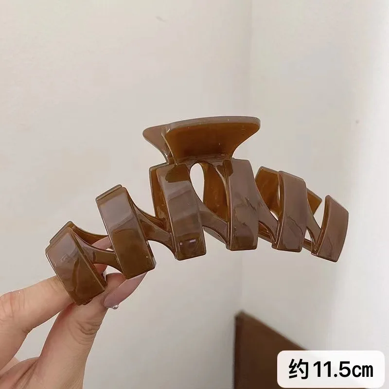 butikk, overdimensjonerte akrylhårklo krabbehårspenner i massiv plast til kvinner, butikk haihårspenner, hårtilbehør til jenter: Mørkebrun