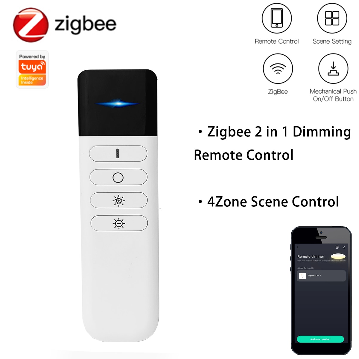 Tuya Zigbee Smart Dimmen Afstandsbediening Draagbare 2in1 4-Knop Led Control + 4Key Scène Schakelaar Afstandsbediening Voor Dw Cct led Licht Controller