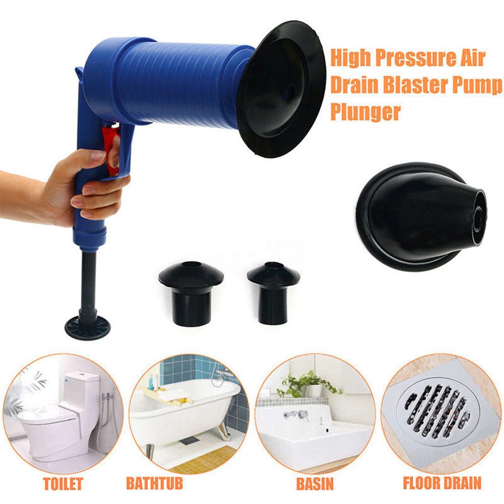 Blue Toilet Dredge Plug Air Pressure Drain Cleaner High Pressure Powerful Blaster Pump Bathroom Drain Cleaners Kitchen Tool