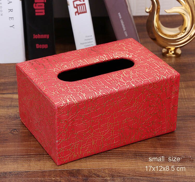 Pu en houten rechthoekige verwijderbare thuis auto tissue box deksel zakdoekendoos auto papier opbergruimte thuis bruiloft decoratie 527: Klein goudrood