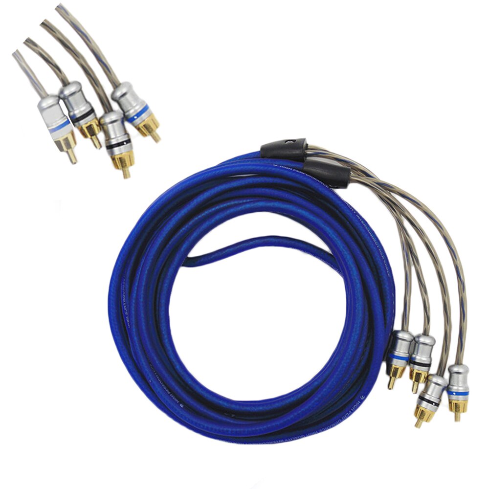 Cable Converter Amplifier Subwoofer Oxygen-Free Copper High-Grade Gold-Plated Copper Wire Mining Plug Blue RCA Audio Cable 5M
