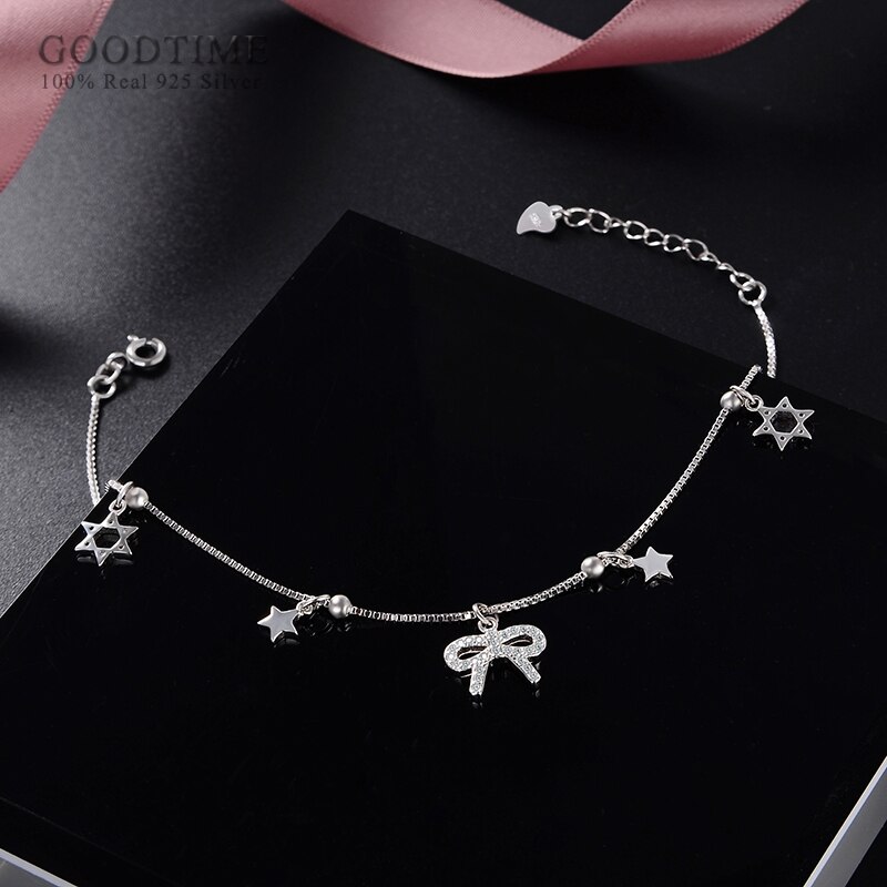 Vrouwen Enkelband Echt 925 Sterling Zilveren Zirkoon Kralen Ster Vlinder Enkelbandje Decoratie Sieraden Voet Accessoires Dress Up Voor Meisje