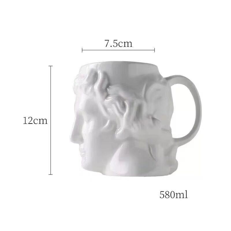 Tazas Apollo de porcelana artesanal, jarra grande de cerveza de 580ml, maceta decorativa para flores, almacenamiento para el hogar, tazas de cerámica para café, té de la leche, únicos: Blanco