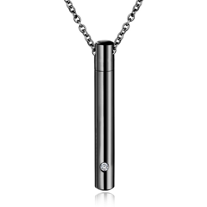 Cylinder husdjur kremering urnor halsband rostfritt stål katt hund ask memorial container hållare smycken memoar minnessak hängsmycke: Svart
