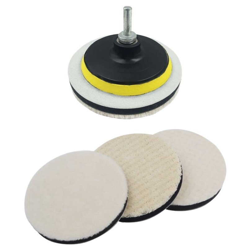 3Pcs 5inch Wool Polishing Buffing Pad Bonnets and Backing Pad with Drill Adapter Kit for Polishing Auto Car Glass Plastic Metal: Black