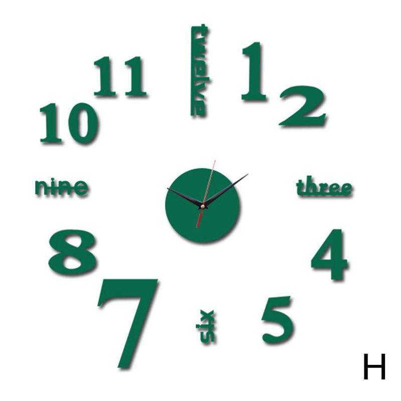 DIY Mirror Wall Clock Sticker Acrylic 3D Roman Numbers Art Watch Office Clocks Wall Home For Living Wall Room Clock Decals: H