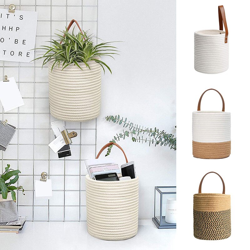1Pc Plant Mand Pure Handgemaakte Witte Riem Hand Planten Imitatie Rotan Muur Opknoping Kunstmatige Bloem Geweven Mand