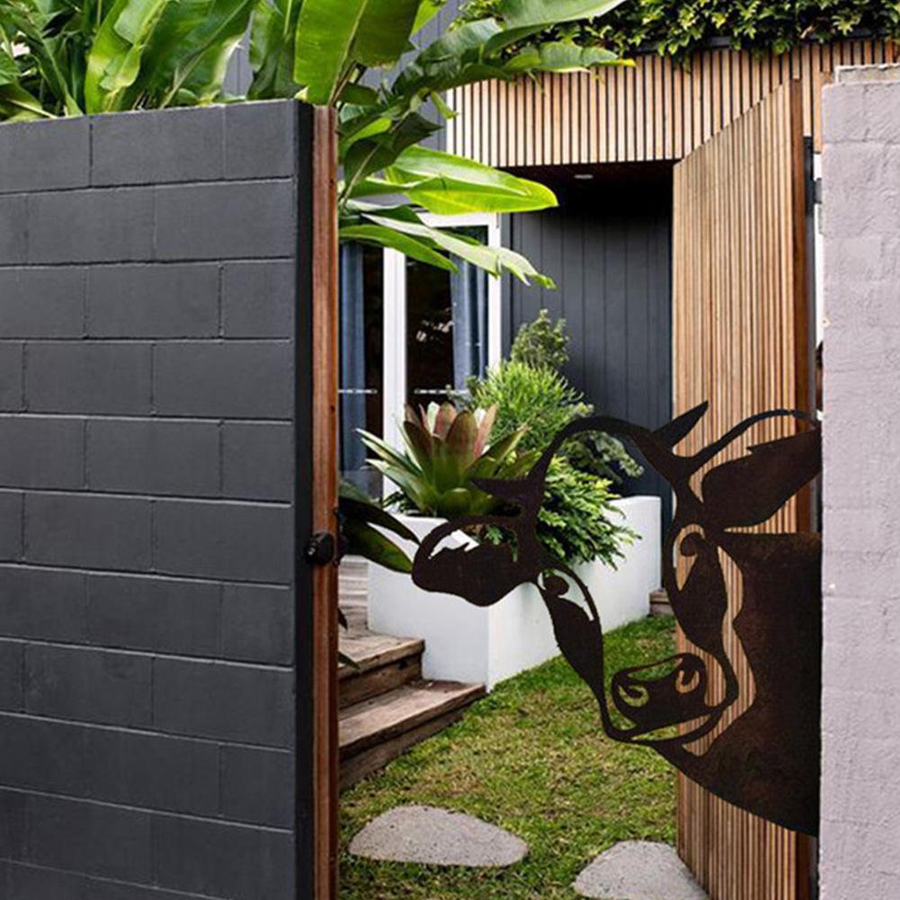 Figura de Animal de Metal para decoración de jardín, adorno de césped, árbol Manor, signo divertido, para exteriores, vaca, pato, gallo y cabra