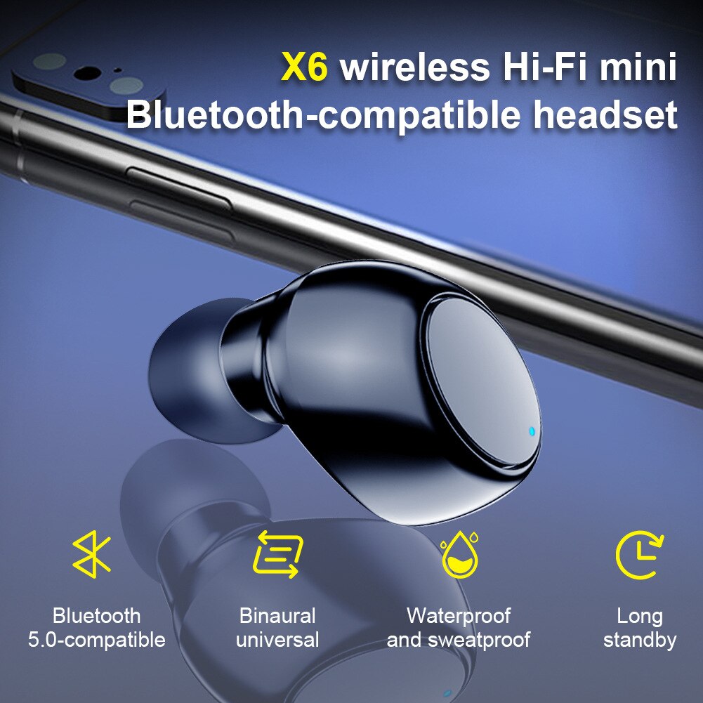 Einseitiger Kopfhörer x6 Mini-Bluetooth-Sport-unsichtbares Headset-Auto-Ein-Ohr-In-Ear-5,0 kleines Headset