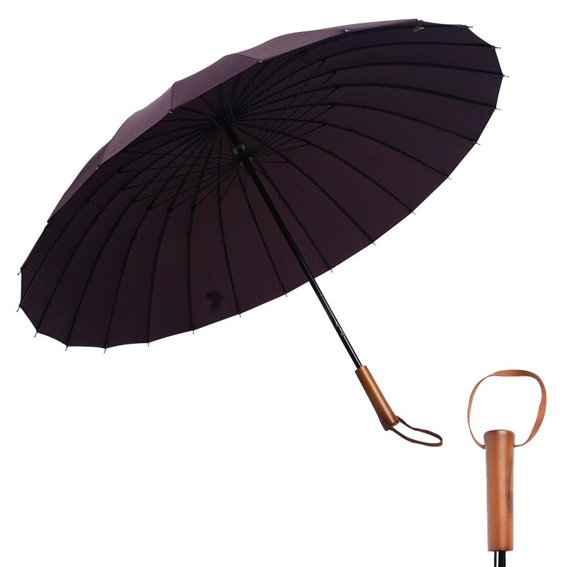 Outdoor Travel Long Wooden Handle Umbrella Windproof Umbrella 24K Long Umbrella Men'S Women'S Solid Color: deep purple