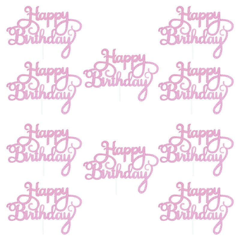 10pcs Glitter Happy Birthday Letter Cake Topper Sparkle Paper Cupcake Topper For Kids Birthday Party Baby Shower Dessert Decor: 10pcs Pink
