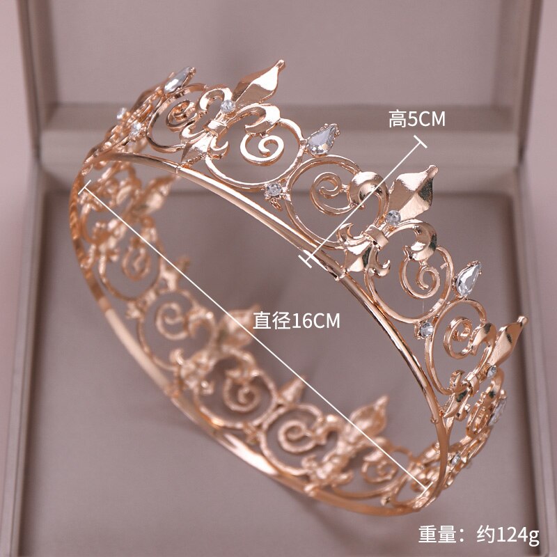 AiliBride or rond couronne roi reine mariage diadème mariée casque hommes fête cristal cheveux bijoux mariage cheveux accessoires