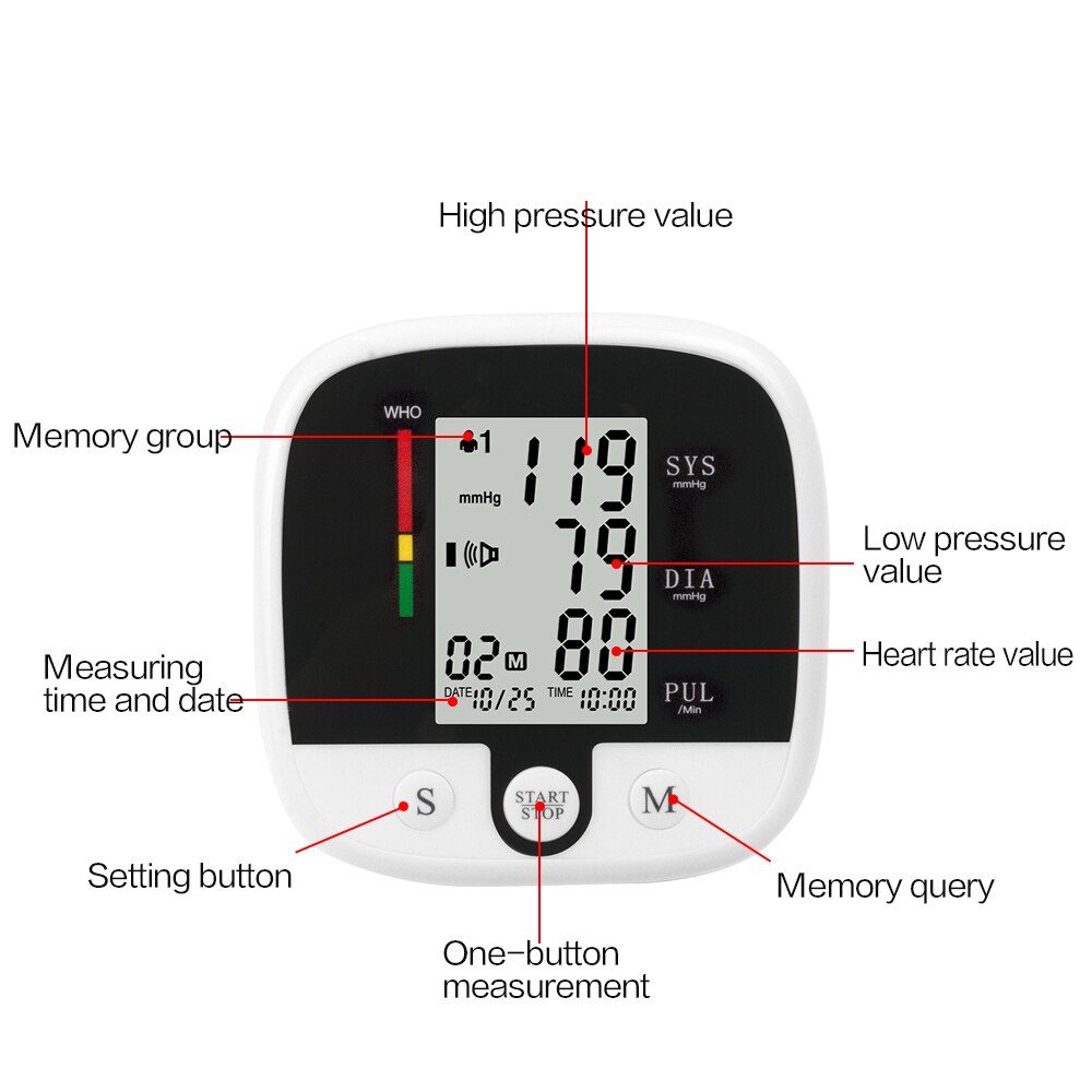 Healthy Care Arm Automatic Blood Pressure Monitor BP Sphygmomanometer Pressure Meter Tonometer for Measuring Arterial Pressure