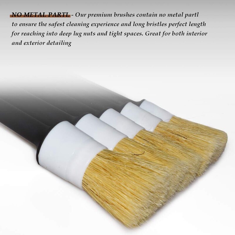 Auto Detailing Brush (Set Of 5),Hair Brush Mixed Fiber Plastic Handle Automotive Detail Brushes for Cleaning Wheels, Engine, Int