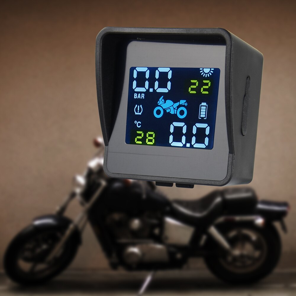 Usb solopladning motorcykel tpms motor dæktryk dæktemperaturovervågning alarmsystem med 2 eksterne sensorer