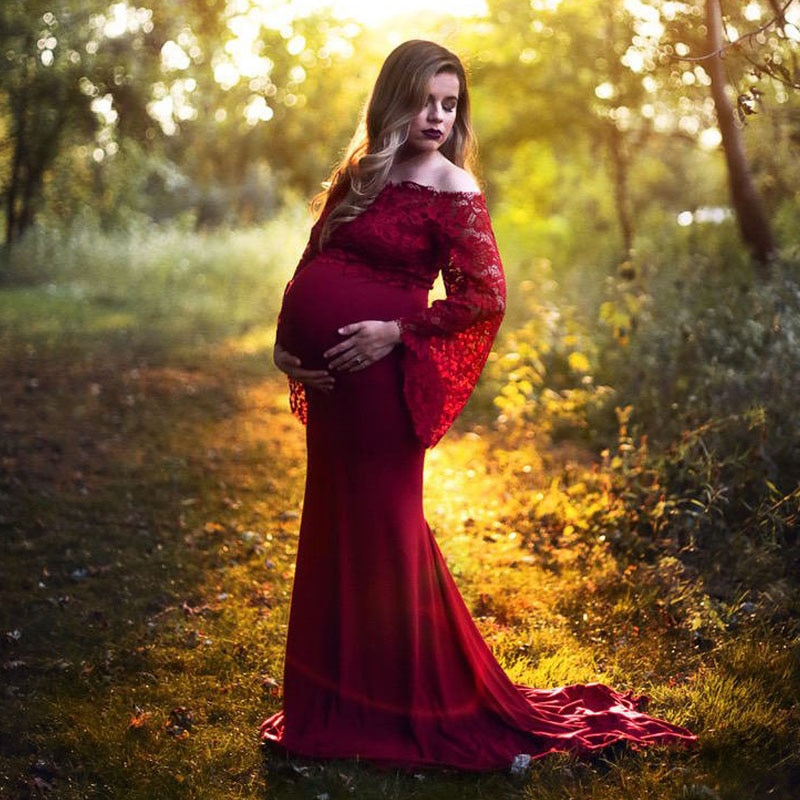 Skulderløse barsel kjoler til fotoshoot gravid kjole graviditet kjole fotografering blonder maxi vestidos til gravide kvinder