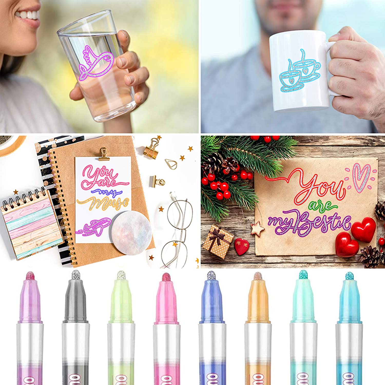 Outline Marker Pens, 8 Colors Doodle Dazzle Marker Pen Sel-outline Metallic Marker for Art, Drawing, Card Making, Easter Egg