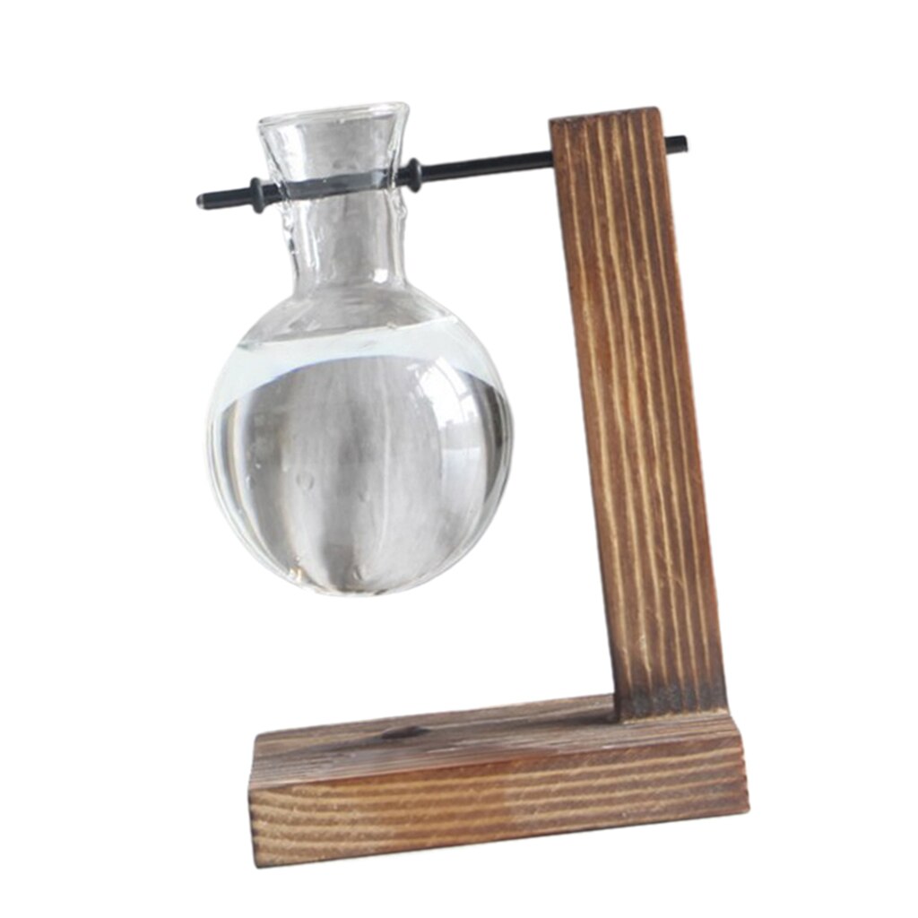 Decorative Desktop Glass Bulb Vase Holder w/ Wood Stand Plant Terrarium: Stand with 1 Vase