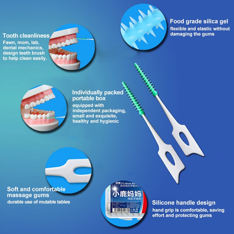 20pcs Double Floss Head Hygiene Dental Silicone Interdental Brush Toothpick Oral Teeth Clean Care Thread Dental Flossers