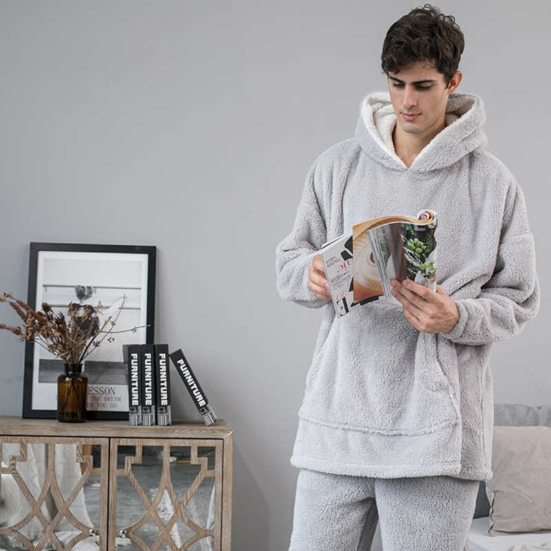 Pull à capuche en peluche pour couple, ample, épais et , peignoir en peluche pour homme et femme, pyjama en molleton de corail, vêtements de maison, chemise de nuit, hiver