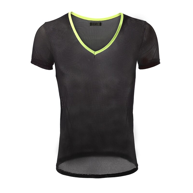 Maillot de corps en maille Transparent pour homme, sous-vêtements Sexy, respirant, col en v, manches courtes, Transparent