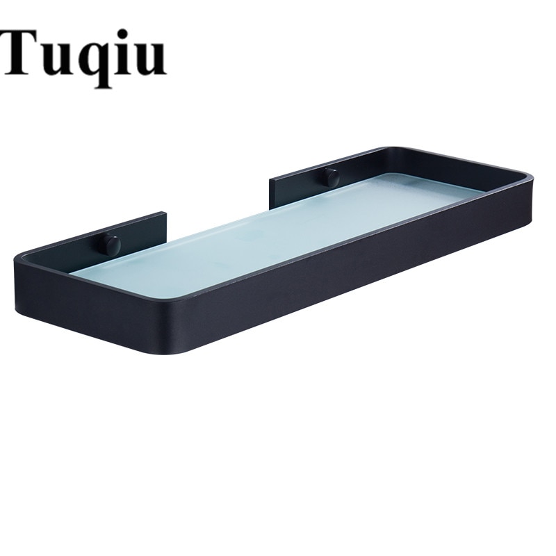 25CM 35CM 45CM Black Aluminum Glass Shelf,Square bathroom glass shelves,Shower room Rack,Cosmetic Shelf