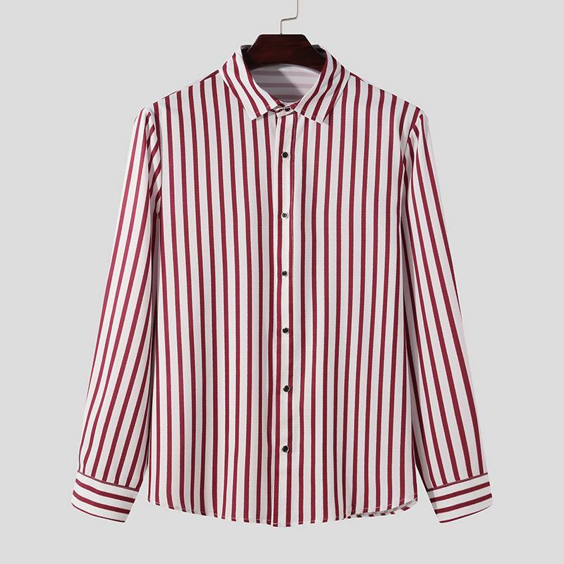 Raidalliset paidat incerun miesten pitkähihainen alaspäin kaulus sosiaalinen camisa fitness puuvilla chemise miesten mekkopaidat s -3xl: Punainen / Xxxl