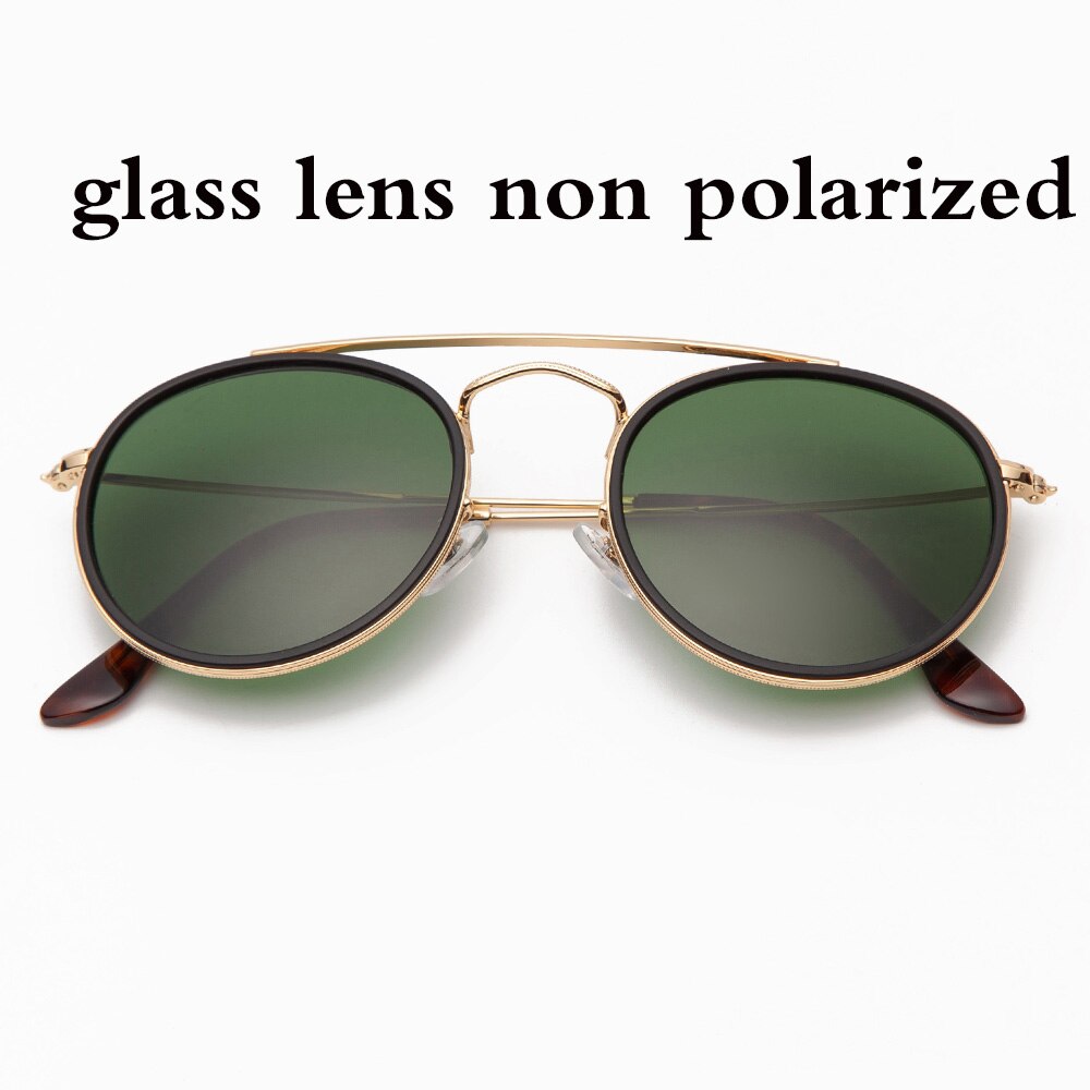 vintage round double bridge sunglasses men women 51mm glass mirror or plastic lens polarized brand style UV400: g15 gold glass
