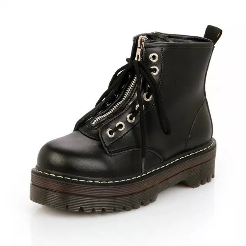 Moto bottes étudiant fille chaussures en cuir PU coeur boucle moine sangles mi talons chaussures fermeture éclair bottes d'équitation: Black / 39