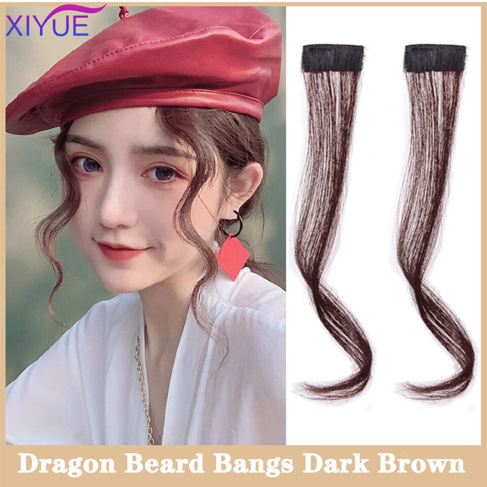 Pinza larga de Ondulado Natural sintética XIYUE con flequillo en el pelo frontal, flequillo lateral para mujeres, negro, marrón, flequillo largo, extensión de cabello