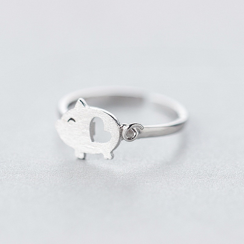 Cute Pig Shape Adjustable Women Real 925 Sterling Silver Trendy Fine Jewelry For Girl Kids Lady Bithday