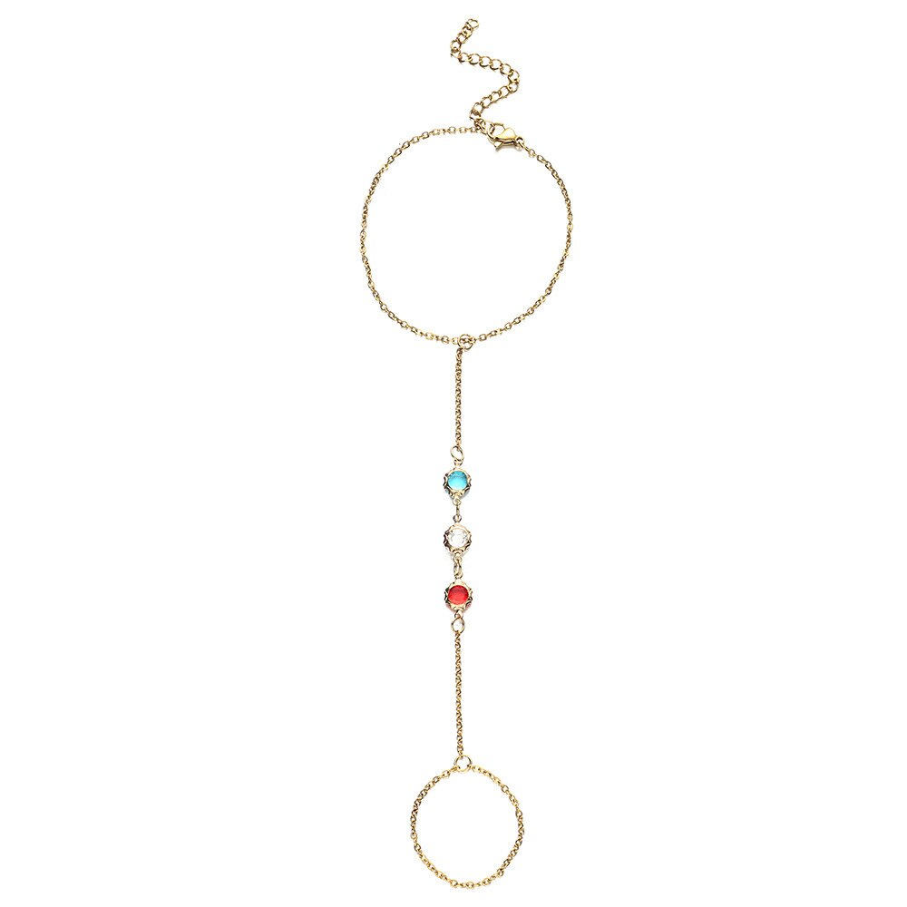 MinaMaMa Mode Eenvoudige Rvs Kleurrijke Crystal Link Chain Vinger Armbanden Voor Vrouwen Vinger Hand Chain Sieraden