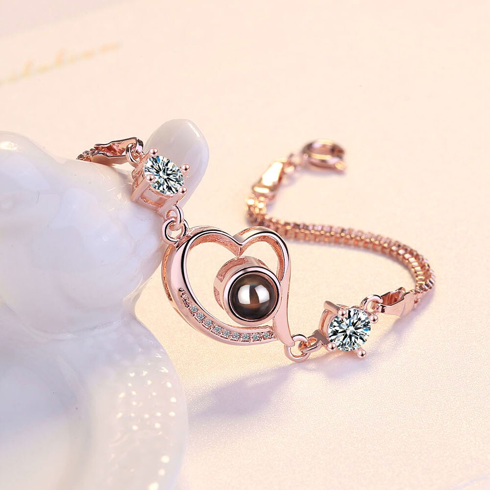 Anenjery zilveren zirkoon projectie hartvormige armbanden voor dames s -b242