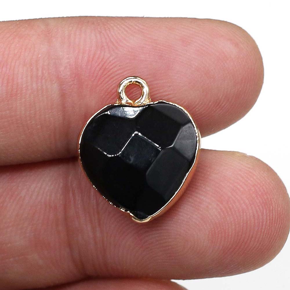 2Pcs Naturale di Pietra Del Pendente Del Cuore Del Pendente di Figura Per Pendenti E Ciondoli Creazione di Gioielli FAI DA TE Collana Accessori 14x17 & 15x18mm: Black Agate 1