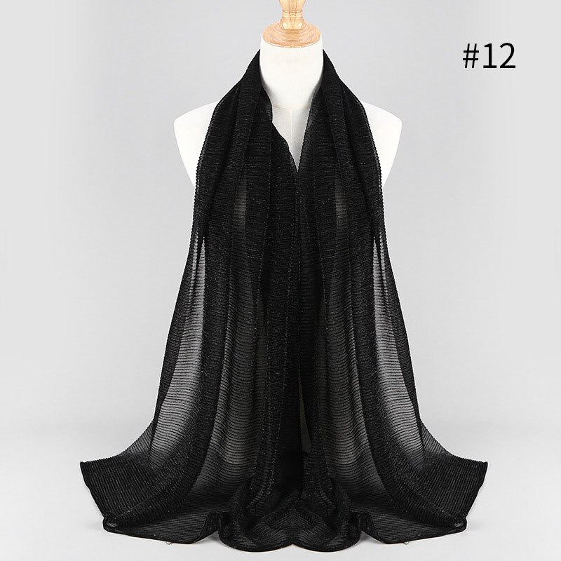 Largo pañuelo islámico para la cabeza para mujer, hiyab musulmán de 75x180cm, a la , con brillo arrugado, chales lisos: 12